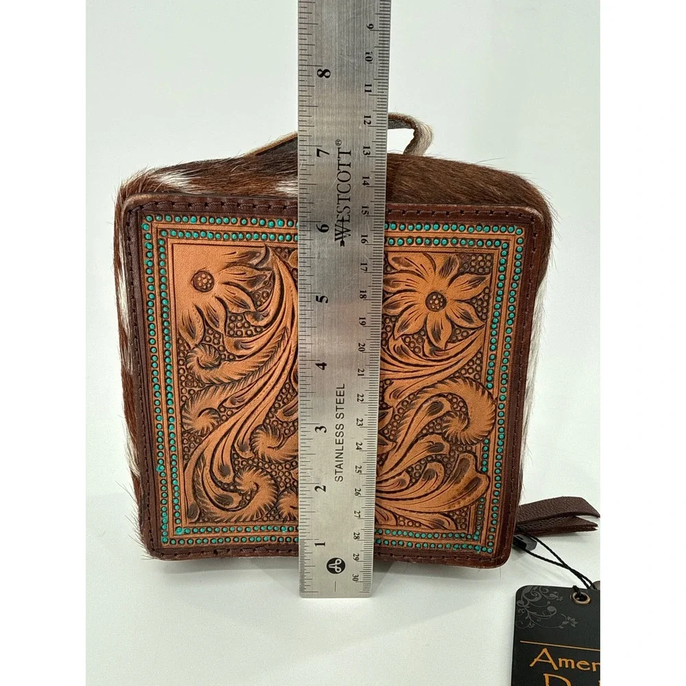 American Darling Jewelry Case Womens Brown Cowhide Hand Carved Leather Floral